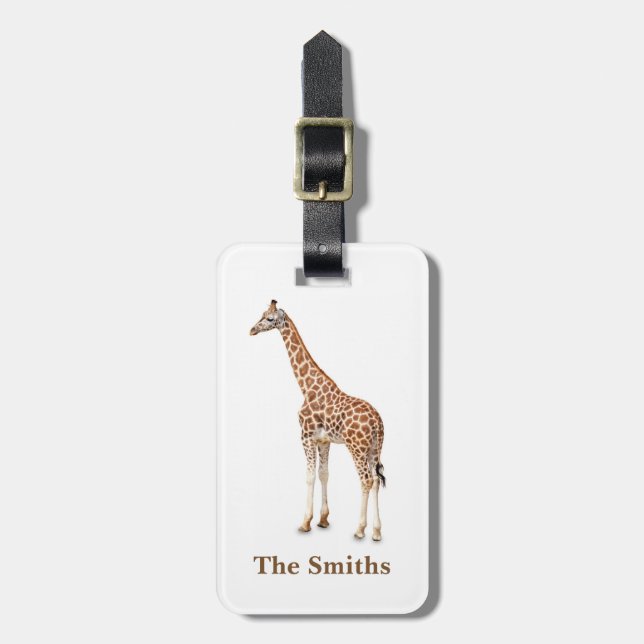 Personalised Giraffe Print Luggage Tag (Front Vertical)