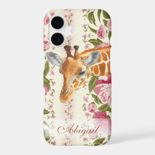Personalised Giraffe with Pretty Pink Flowers