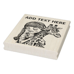 Personalised Girl And Giraffe - Wood Art Stamp