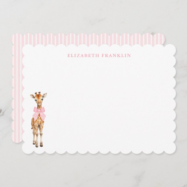 Personalised Girl Baby Shower Note Pink Giraffe  Thank You Card (Front/Back)