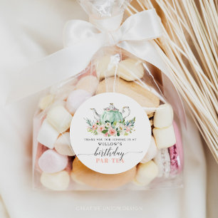 Personalised Girl Birthday Par-Tea Tea Party Classic Round Sticker