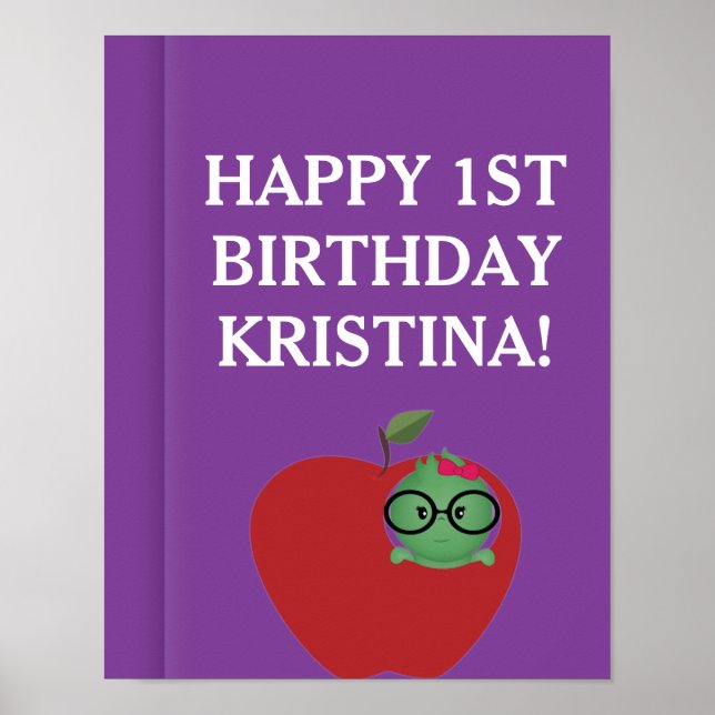Personalised Girl Bookworm Birthday Poster (Front)