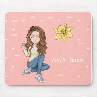 Personalised Girl Boss Mouse Pad with Hearts 