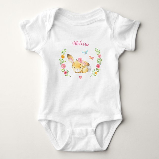 Personalised Girl Bunny Woodland Baby Shower Gift Baby Bodysuit (Front)