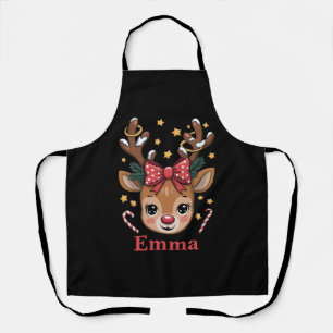 Personalised Girl Christmas Reindeer Family Xmas Apron
