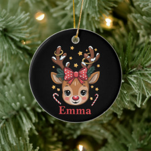 Personalised Girl Christmas Reindeer Family Xmas Ceramic Ornament