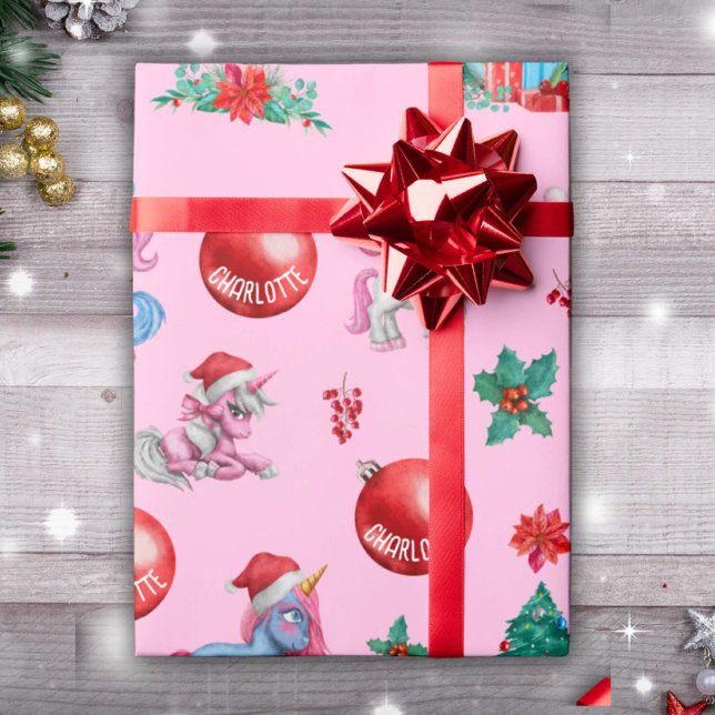 Personalised Girl Christmas Wrapping Paper Unicorn (Creator Uploaded)