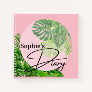 Personalised Girl Diary Pink Tropical Floral Notebook