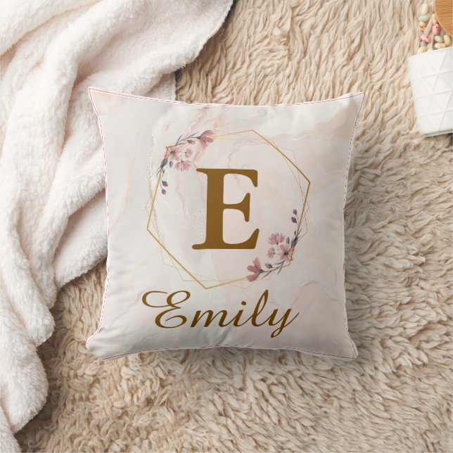 Personalised Girl Initial & Name Monogram Floral Cushion (Blanket)