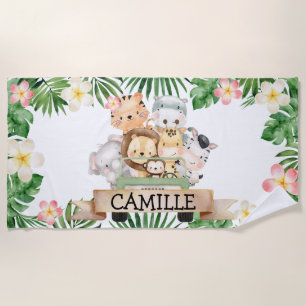 Personalised Girl Jungle Safari Kids Beach Towel