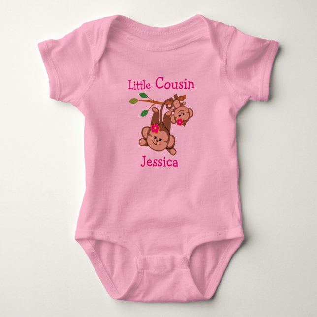 Personalised Girl Monkeys Little Cousin Baby Bodysuit (Front)