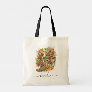 Personalised Girl Pianist Colourful Grand Piano    Tote Bag