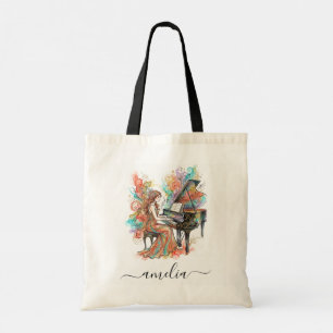 Personalised Girl Pianist Colourful Grand Piano    Tote Bag