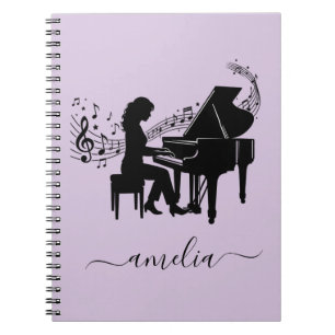 Personalised Girl Pianist Silhouette Music Notes Notebook