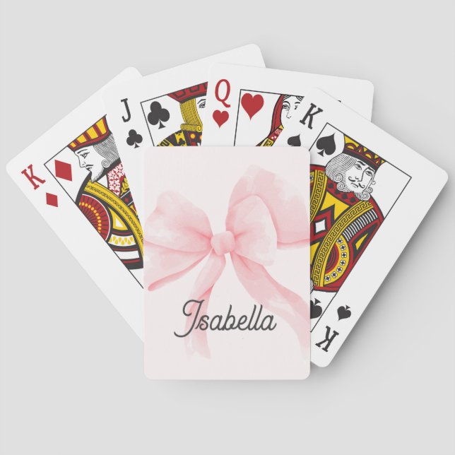 Personalised Girl Pink Bow Playing Cards (Back)