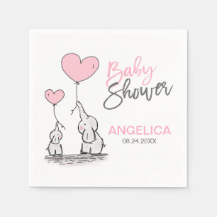 Personalised Girl Pink Elephant Mum & Baby Shower Napkin