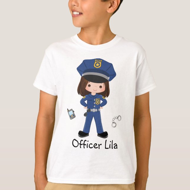 Personalised Girl Police Officer Law Enforcment T- T-Shirt (Front)