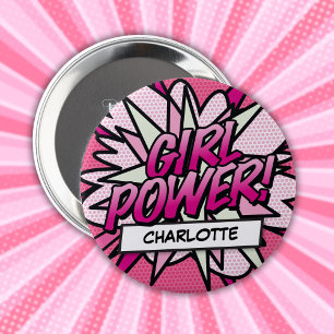 Personalised GIRL POWER Comic Book Pink 10 Cm Round Badge