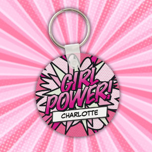 Personalised GIRL POWER Comic Book Pink Key Ring