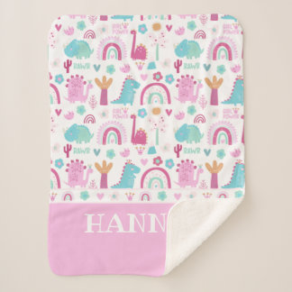 Personalised Girl Power Dinosaur Sherpa Blanket