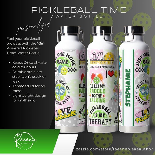Personalised "Girl-Powered Pickleball Time" Water Bottle (Creator Uploaded)