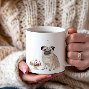 Personalised Girl Pug Birthday Cake Coffee Mug