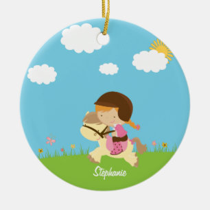 Personalised girl riding a horse floral ornament