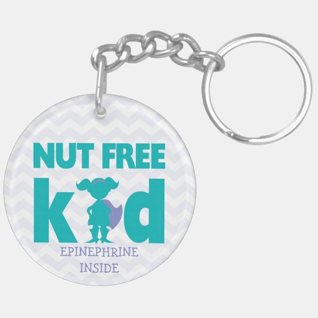 Personalised Girl Superhero Tree Nut Allergy Key Ring (Back Left)