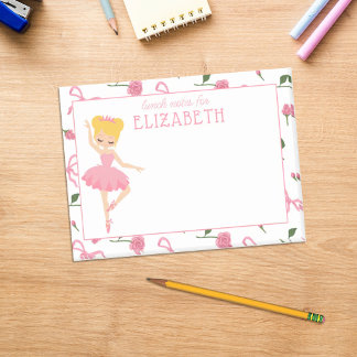 Personalised Girl Watercolor Ballerina Kids Lunch Post-it Notes