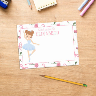 Personalised Girl Watercolor Ballerina Kids Lunch Post-it Notes