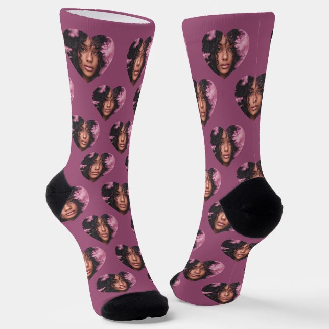 Personalised Girlfriend Heart Face Socks (Angled)