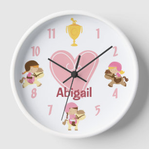 Personalised Girls and Ponies Pink Heart Horse Clock