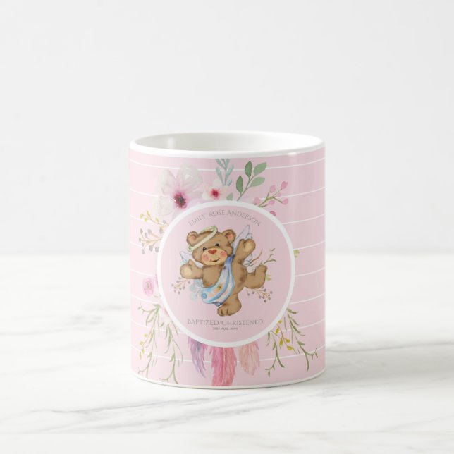 Personalised Girls BAPTISM - Pink Angel Teddybear Coffee Mug (Center)
