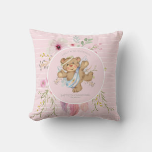 Personalised Girls BAPTISM - Pink Angel Teddybear Cushion