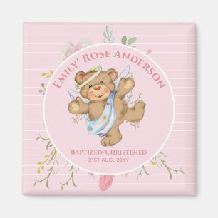 Personalised Girls BAPTISM - Pink Angel Teddybear Magnet