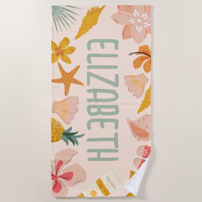 Personalised Girls Beach Trendy Sticker Beach Towel (Front)