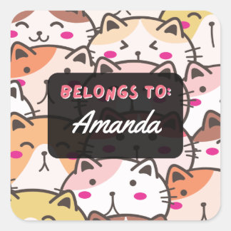 Personalised Girls BELONGS TO Cat Square Sticker