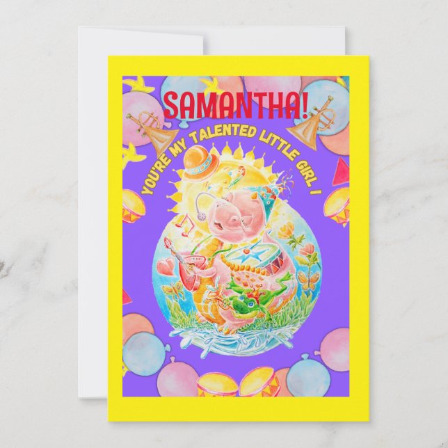 Personalised  Girls Birthday Flat Holiday Card (Front)