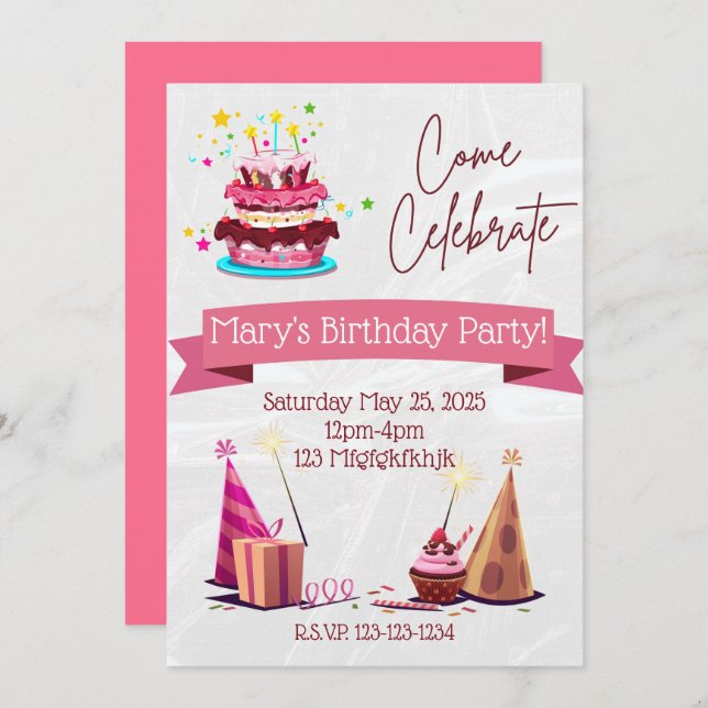 Personalised Girls Birthday Invitation (Front/Back)