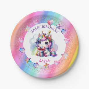 Personalised Girl's Birthday Unicorn Paper Plate