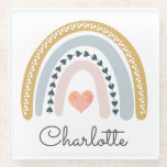 Personalised Girl's Boho Rainbow  Glass Coaster<br><div class="desc">Modern adorable boho pastel rainbow watercolor glass coaster for a girl's room. Simply add your name.</div>
