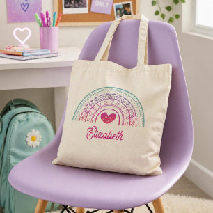 Personalised Girls Cute Whimsical Boho Rainbow Tote Bag