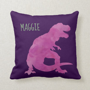 Personalised Girls Dinosaur Purple Watercolor Cushion