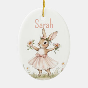 Personalised Girls Easter Bunny Basket Name Tag Ceramic Ornament