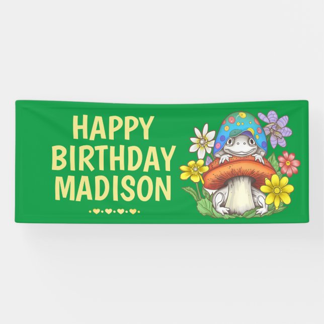 Personalised Girls Frog Birthday Banner (Horizontal)