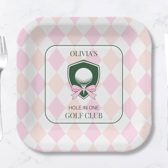 Personalised Girls Golf Pink First Birthday Partee Paper Plate (Personalized Girls Golf Pink First Birthday Partee Paper Plates)