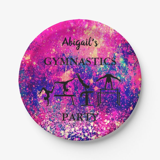 Personalised Girls Gymnastics Birthday Party Paper Plate (Front)