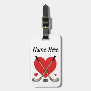 Personalised Girls Hockey Name Love Heart Sticks Luggage Tag
