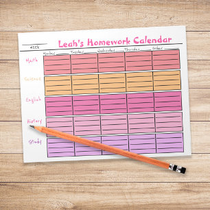 Personalised Girls Homework Weekly Planner  Notepad