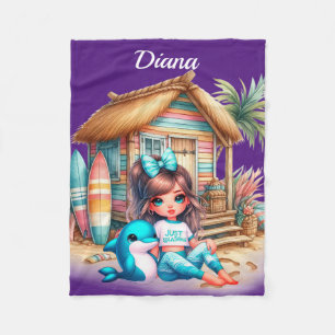 Personalised girls name beach fleece blanket